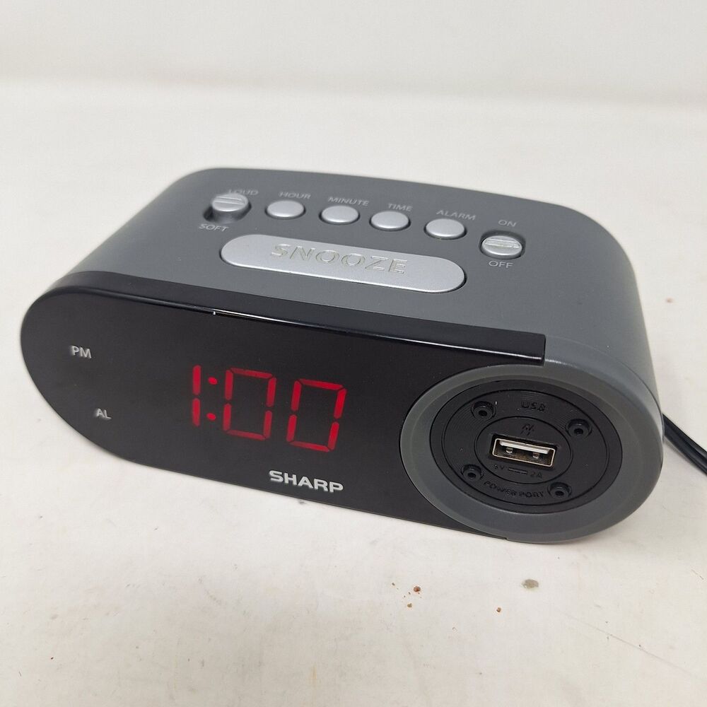 Sharp Digital Alarm Clock 2 AMP Usb Fast Charger Easy To Read Black Red LED
